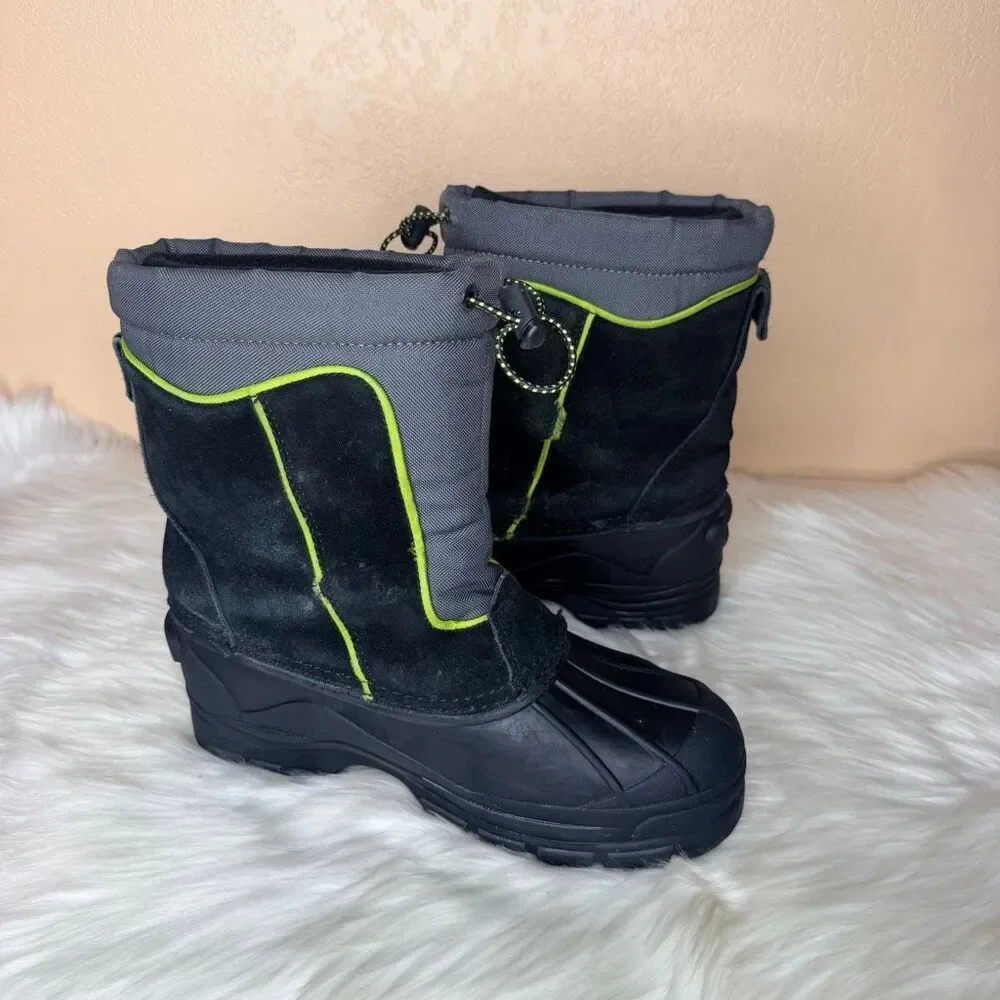 TOTES Big Kids Black Leather Duck Winter Snow Boots Size 6